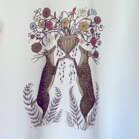 Peruvian Connection Pure White Stag Folklore Long Sleeve Cotton Tee Transitional - Picture 2 of 8